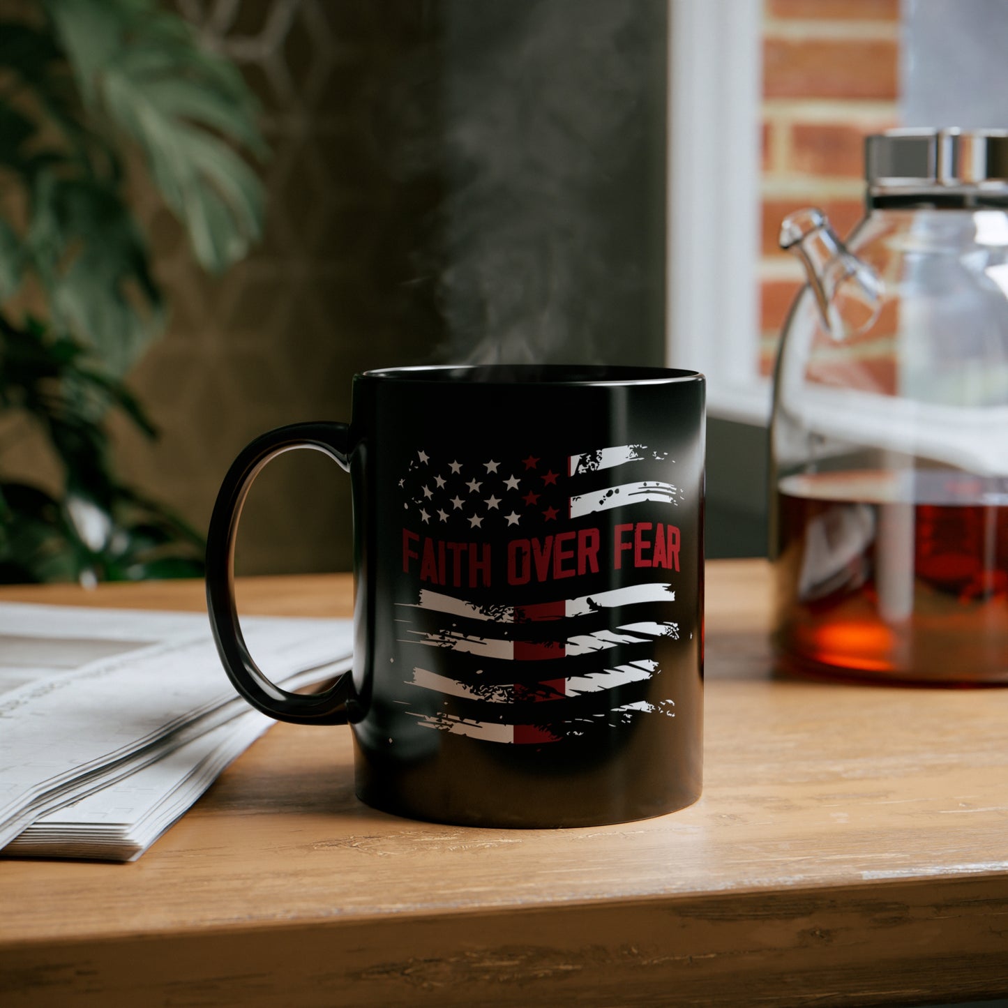 "Faith Over Fear" - Black Ceramic Mug, 11oz