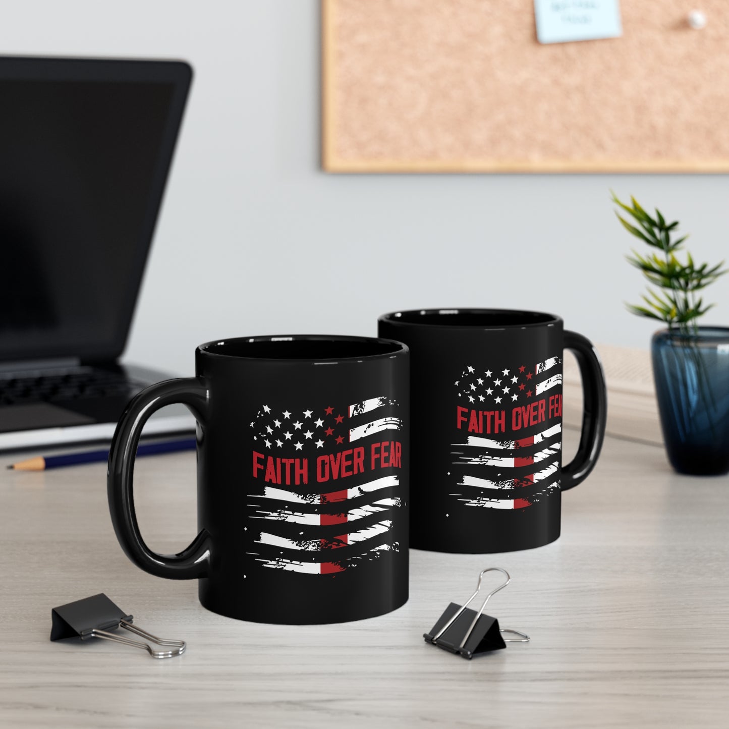 "Faith Over Fear" - Black Ceramic Mug, 11oz